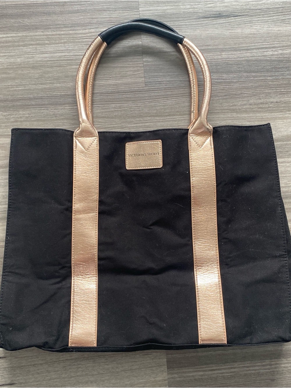 Victoria's Secret Black Tote with Metallic Rose Accent Plaque